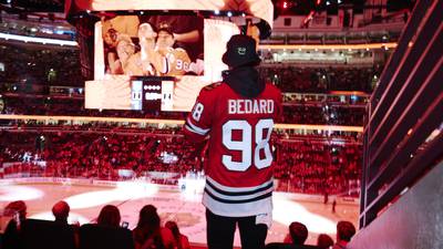 Chicago’s newest must-have fashion accessory? Connor Bedard’s Blackhawks jersey.
